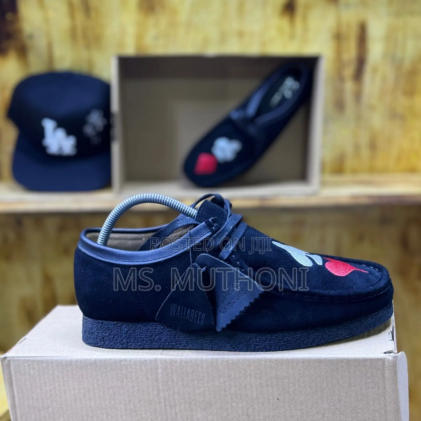 Stussy X Clarks Wallabee 'Four Card Suits' Shoe in Black Suede. 38-45