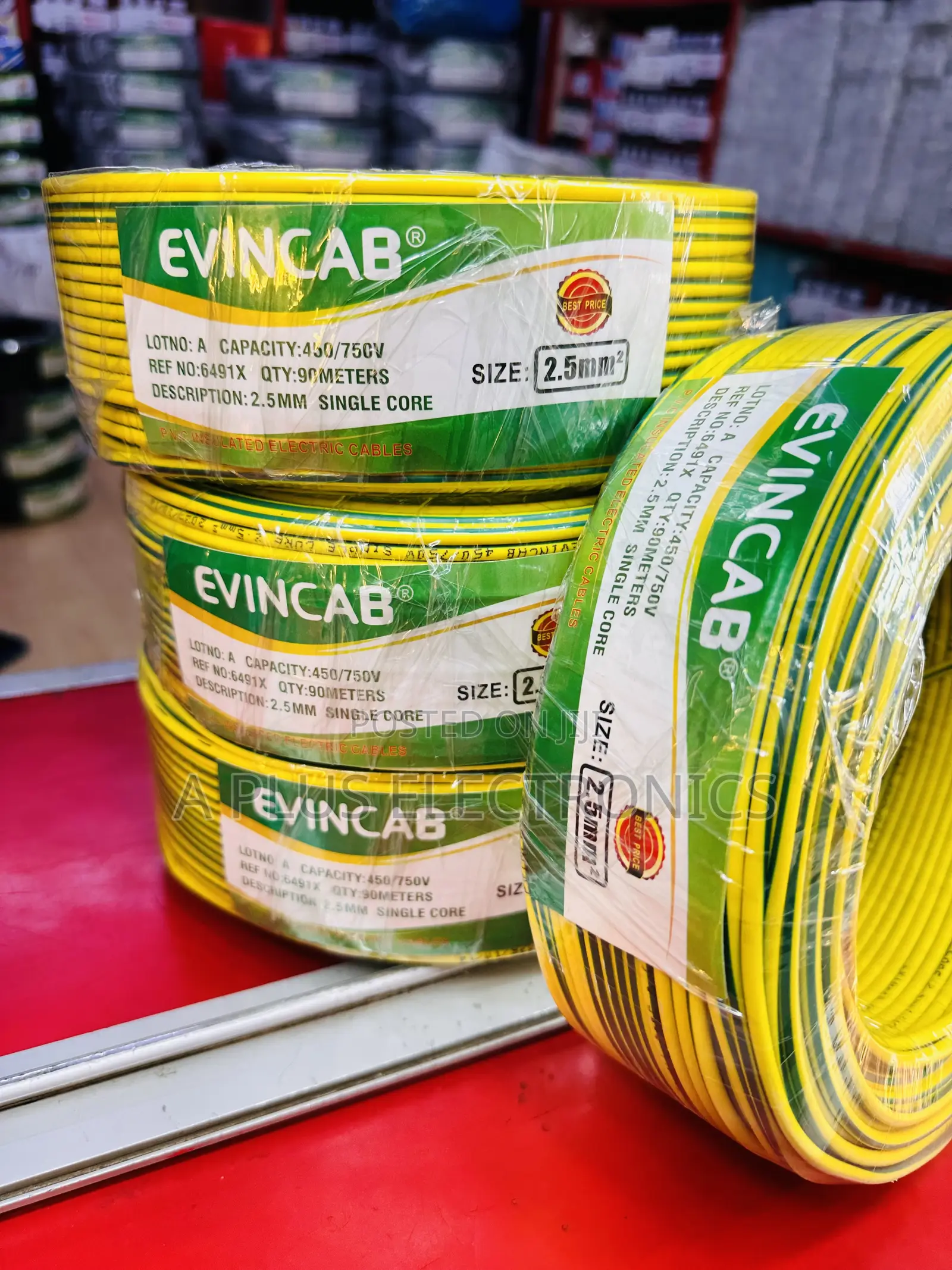 Evincab 2.5mm Single Core Wiring Cable 90m(Yellow Green)-Heavy Duty