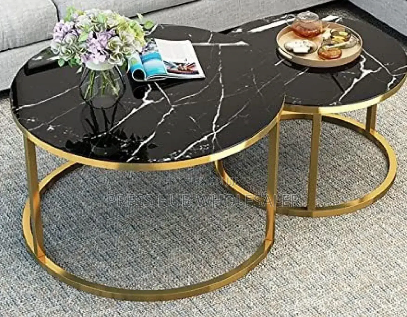 Marble-Effect Nesting Coffee Tables in Black 