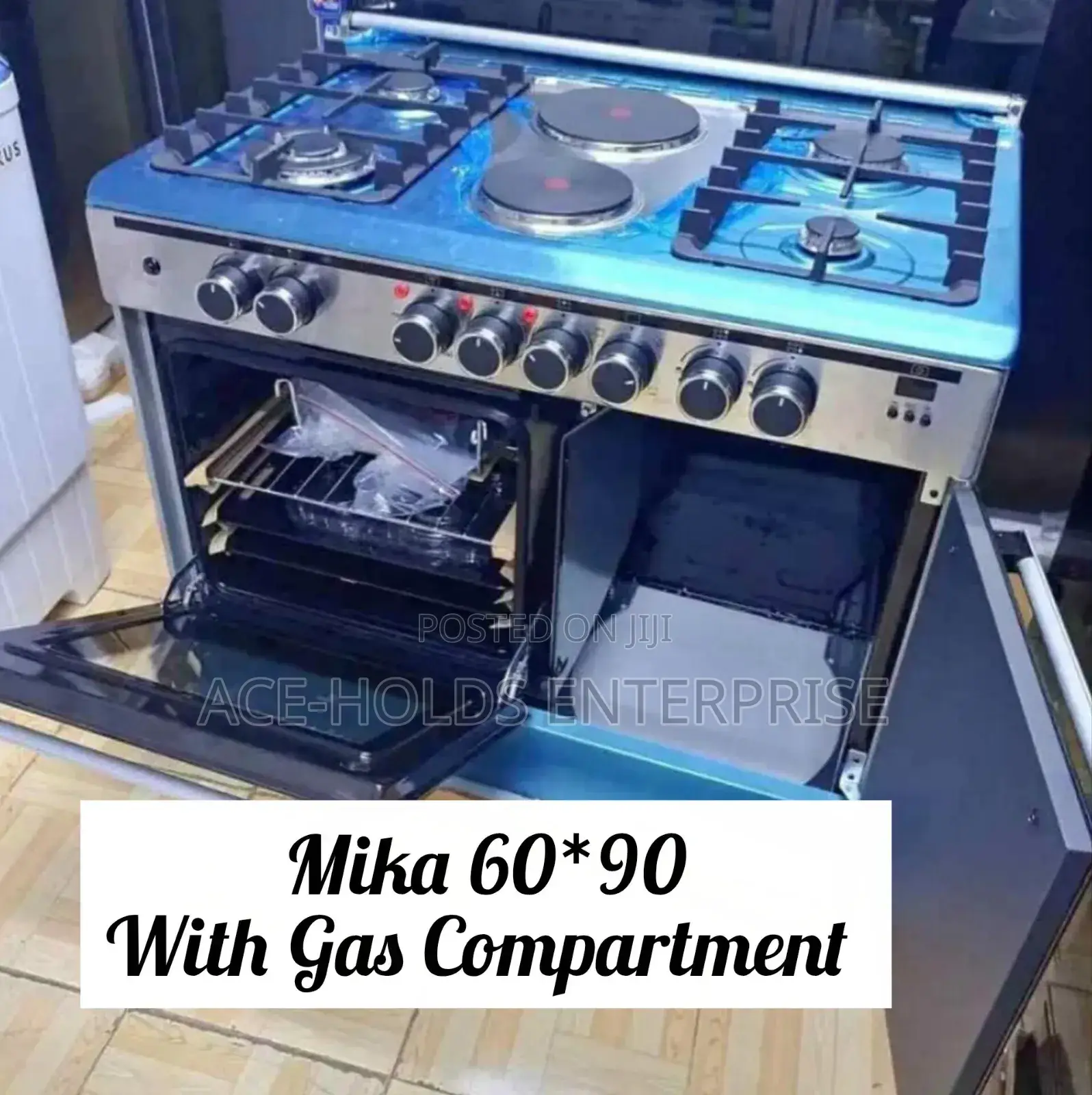 Mika 60*90 Standing Cooker 4 Gas Pool Jet Burners + 2 Rapid Hot Plates