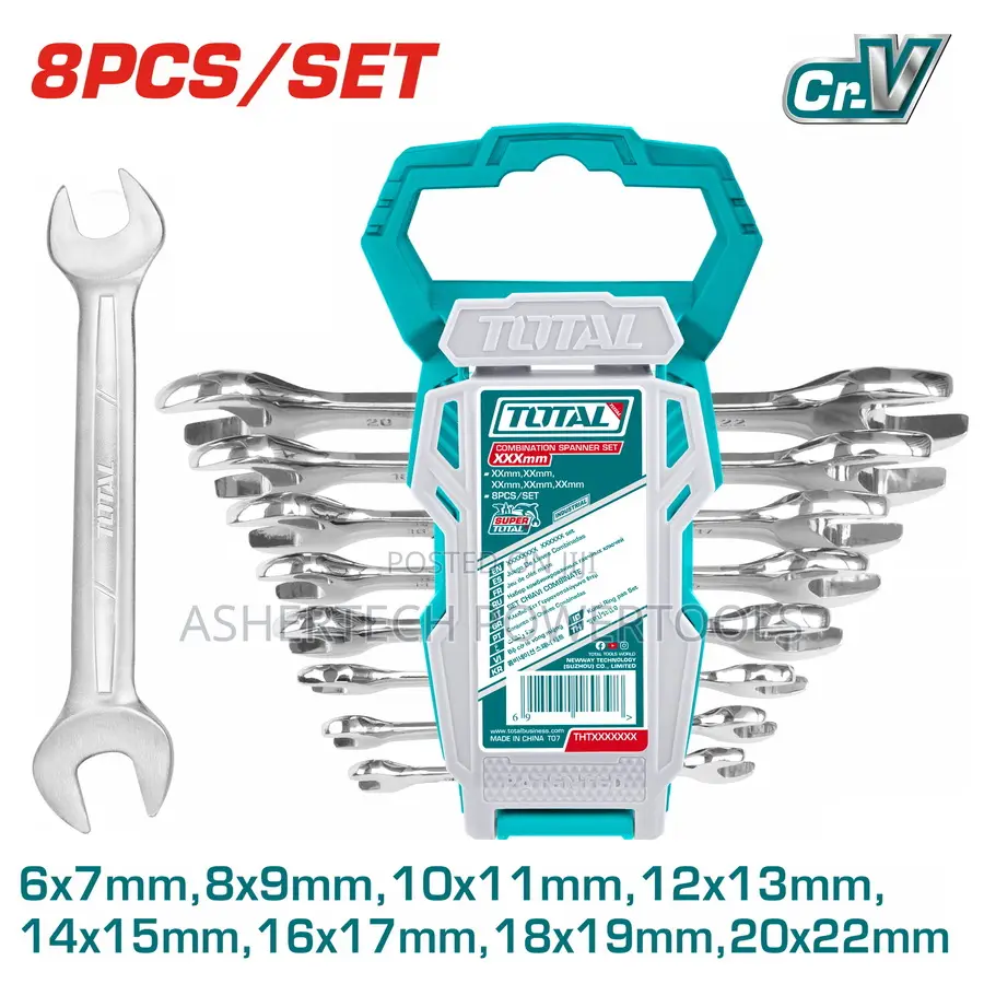 Total Tht102386 8pcs Double Open End Spanner Set
Size:6-22mm