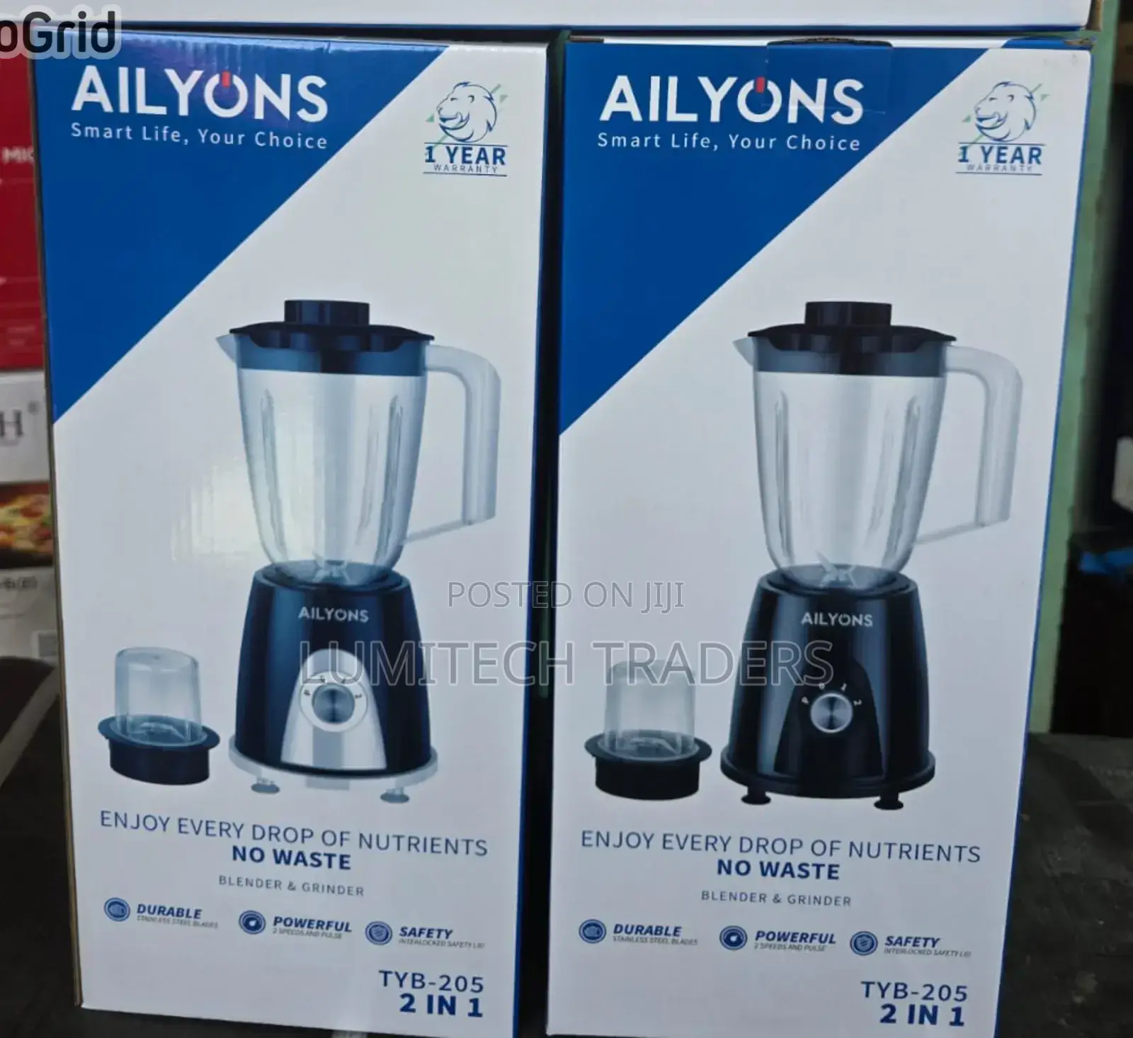 Ailyons Blender 2 in 1 With Grinder Machine -Black