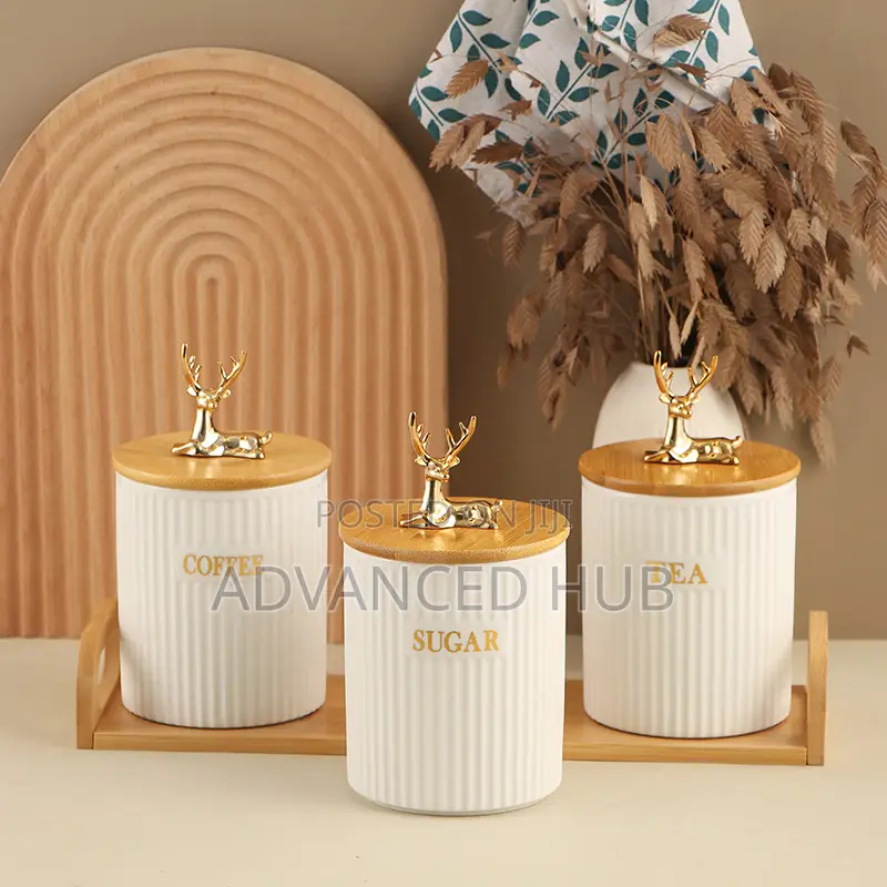 3pcs Ribbed Tea, Coffee Sugar Canisters