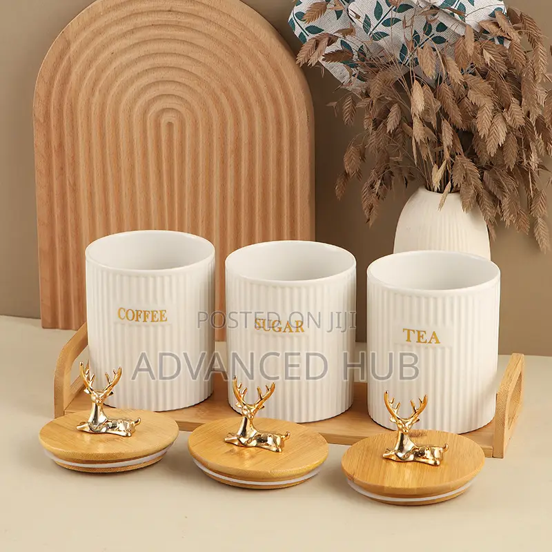 3pcs Ribbed Tea, Coffee Sugar Canisters