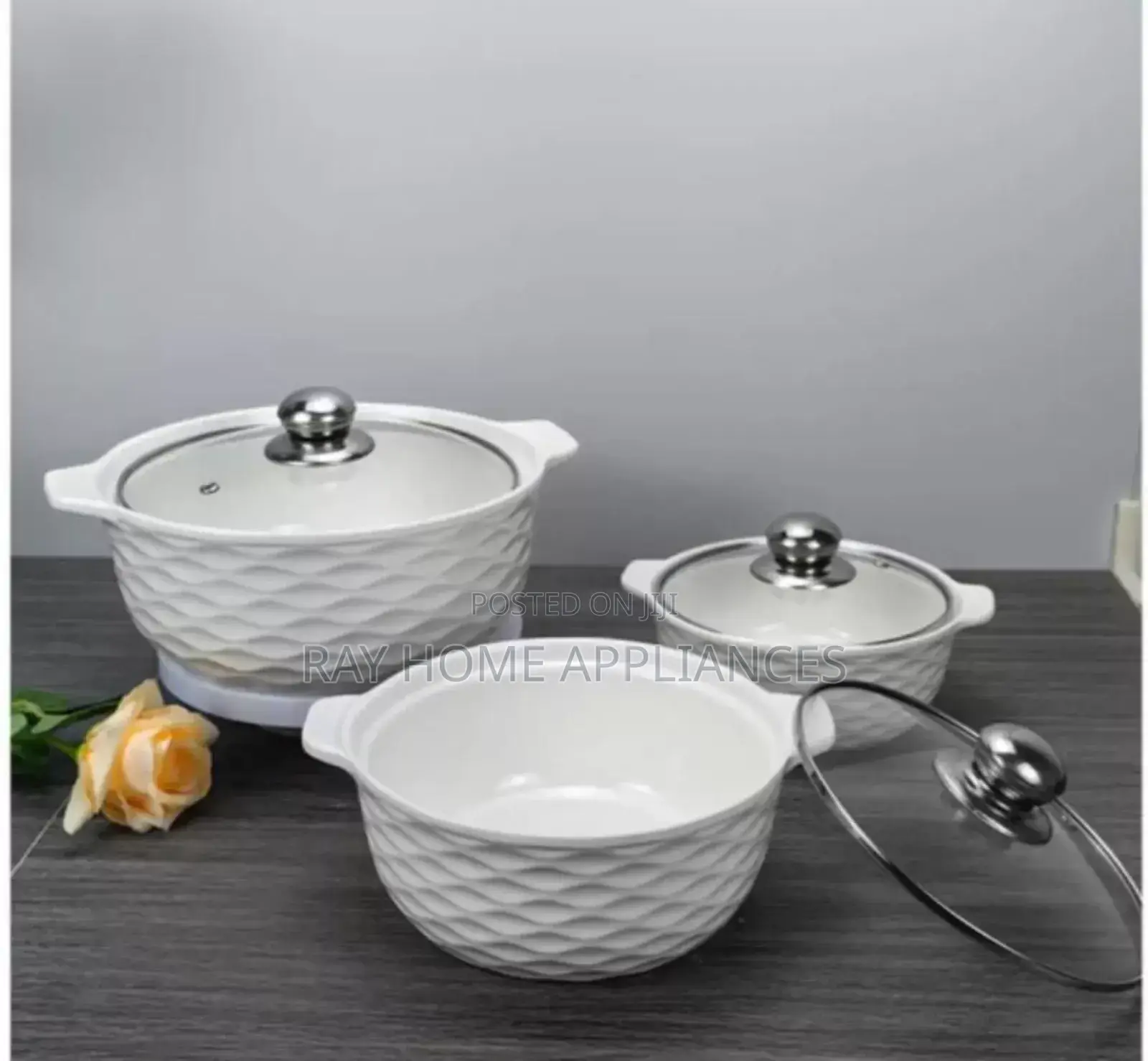 Set of 3 White Soup Pots