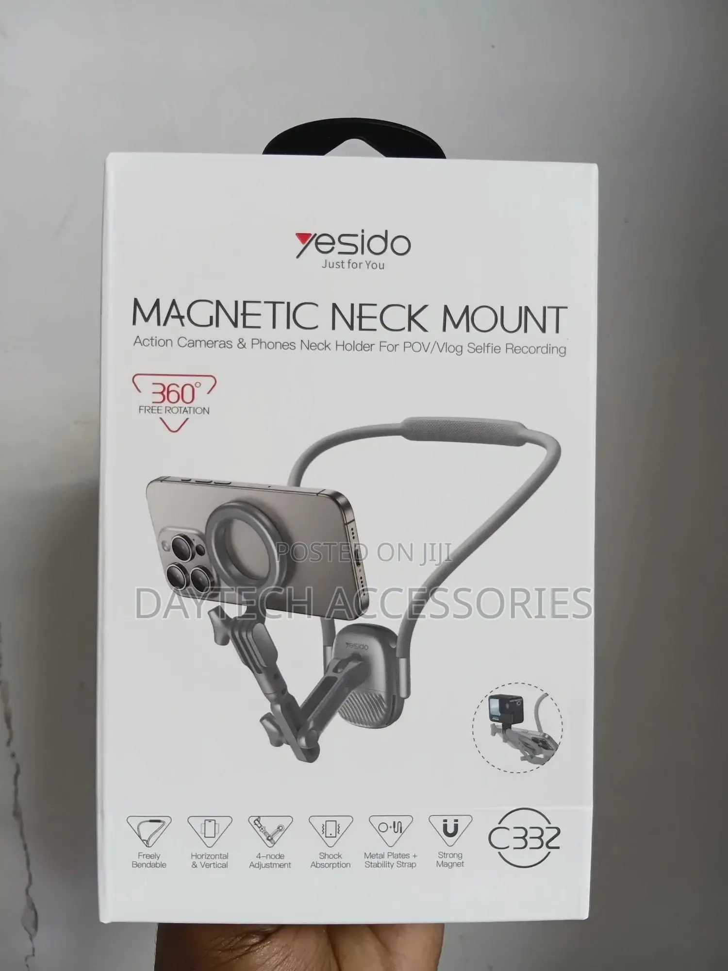 Yesido C332 Magnetic Neck Mount for Action Cameras and Phone - Grey