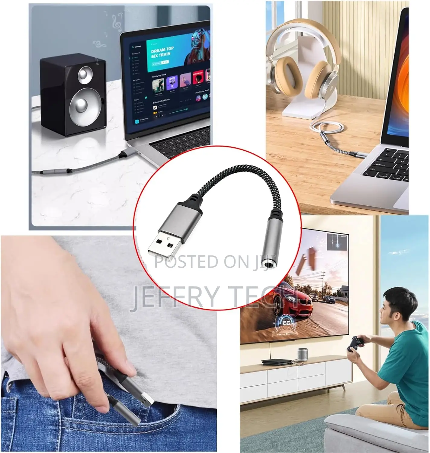 Usb to 3.5 Mm Jack Audio Adapter Cable, Aux to Type-a to Headphone Ja
