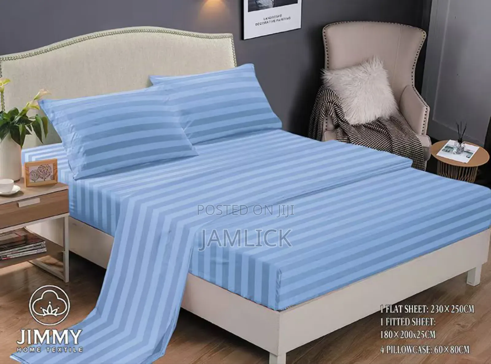 6*7 Striped Fitted Bedsheet Set With 4 Pillowcases -Pt