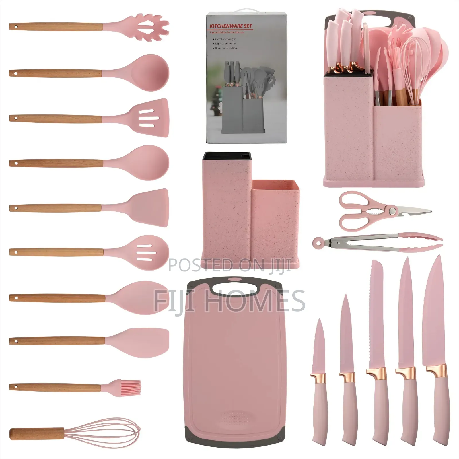 19-Piece Executive Silicone Kitchen Utensil Set – Pink
