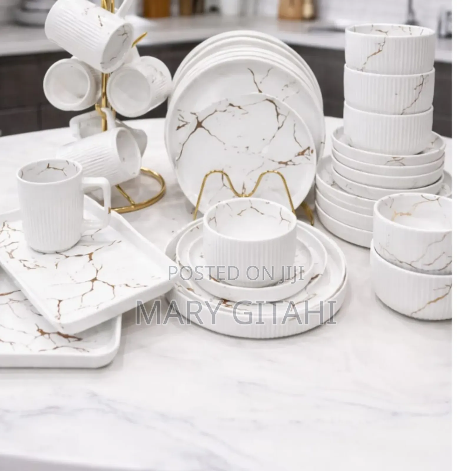  32pcs Matte Stoneware Marble Dinner Set