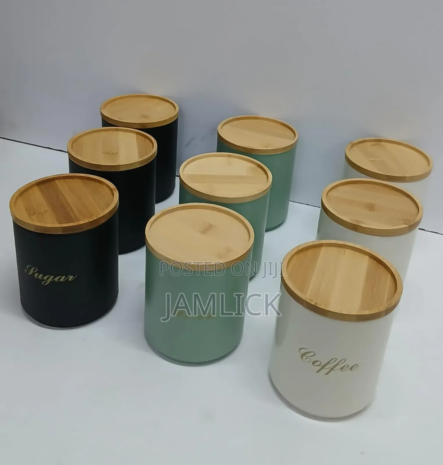 Tea, Coffee Sugar Canister Set With Bamboo Lid - Bz