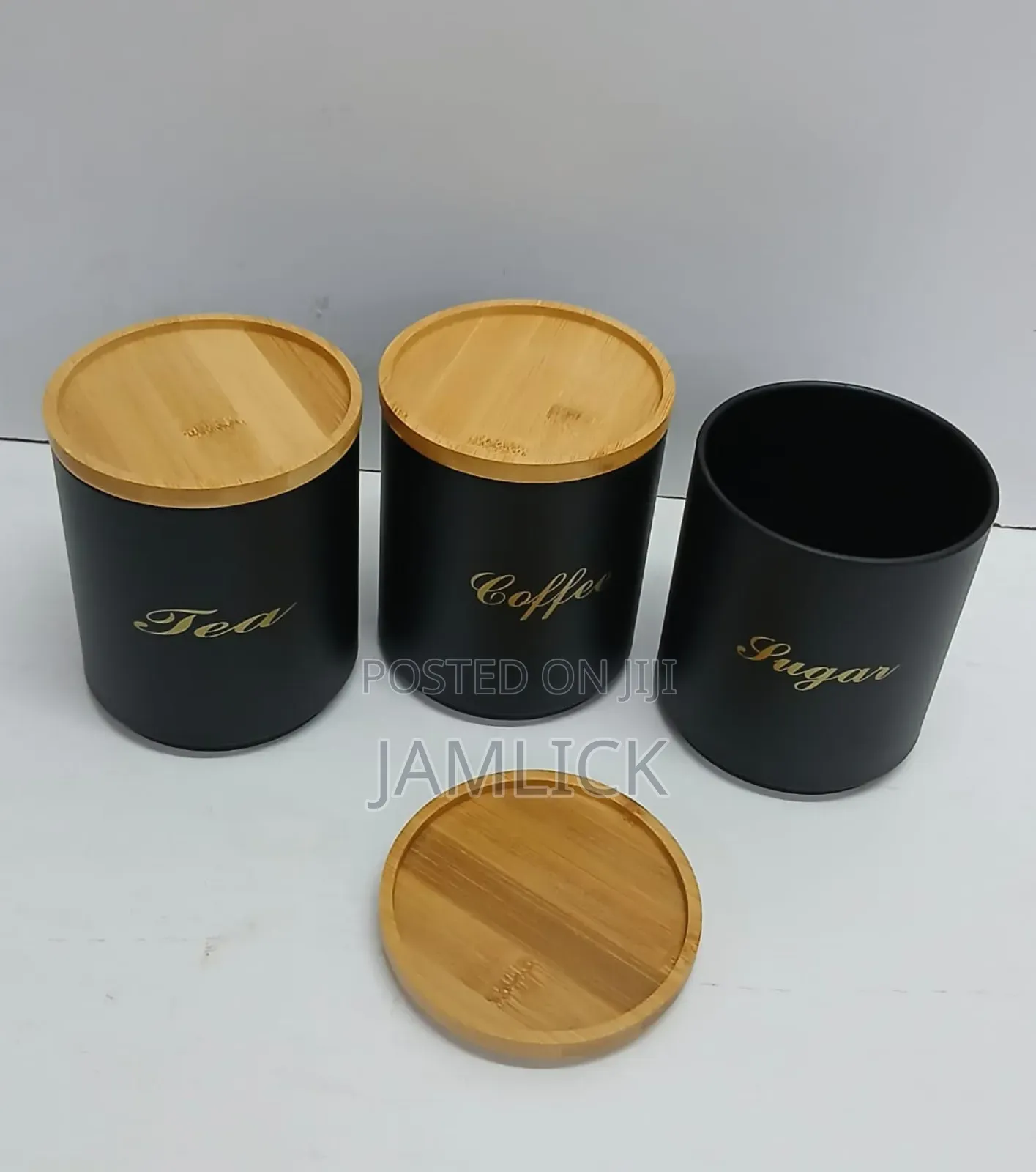 Tea, Coffee Sugar Canister Set With Bamboo Lid - Bz
