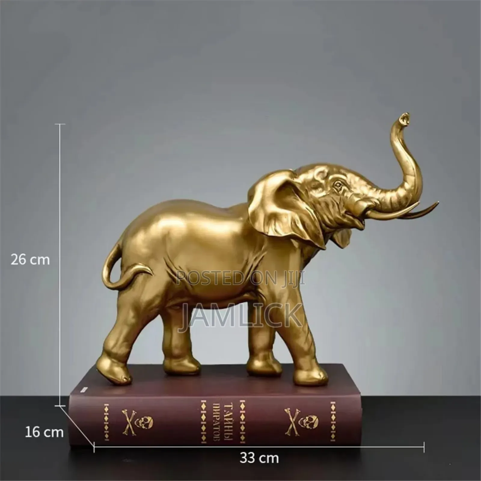 Golden Elephant Figurine With Raised Trunk – Home Décor –Gh