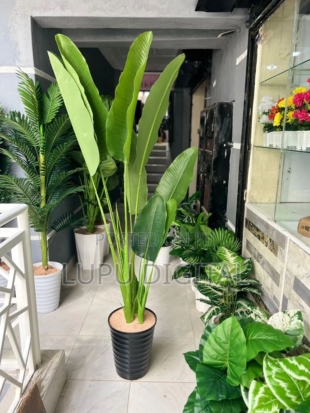 180cm Artificialbananaleaf Plant With Decorative Plasticvase Pebbles