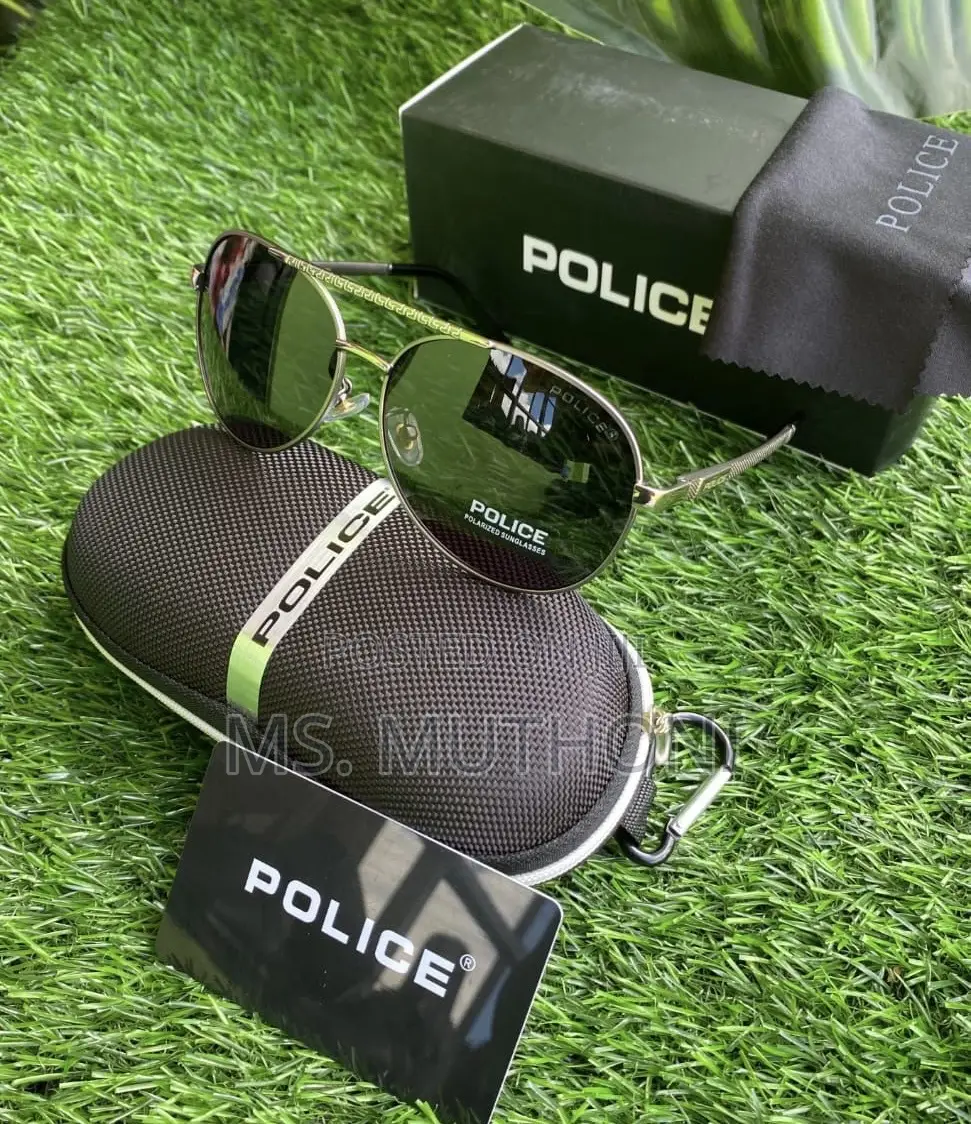 Police Polarized Sunglasses With Red/ Gold Frames and Gold Accents.