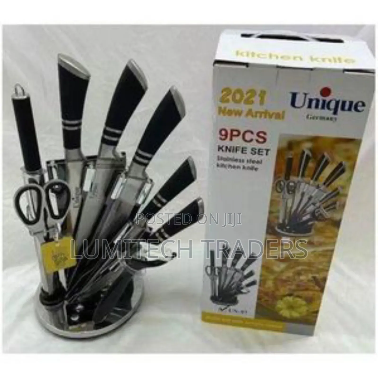Unique 9pcs Kitchen Knife Set With Rotating Plate Stand