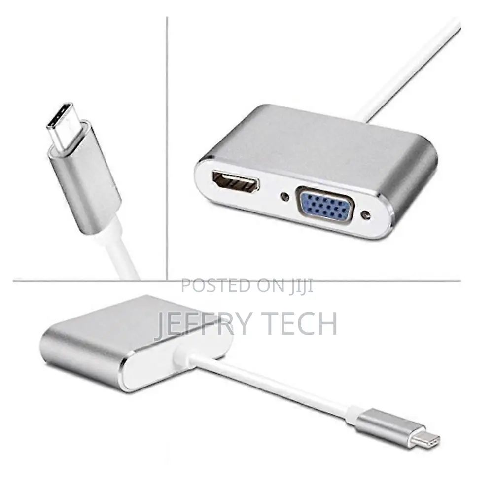 Usb3.1 Silver Type-C to Vga Adapter for Interface Switching Use 2 in 1