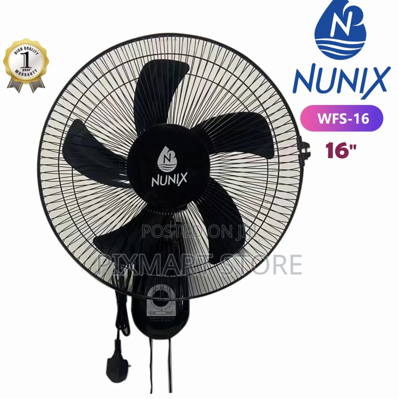 16" Nunix Wall Fan – Powerful Airflow Adjustable Speed