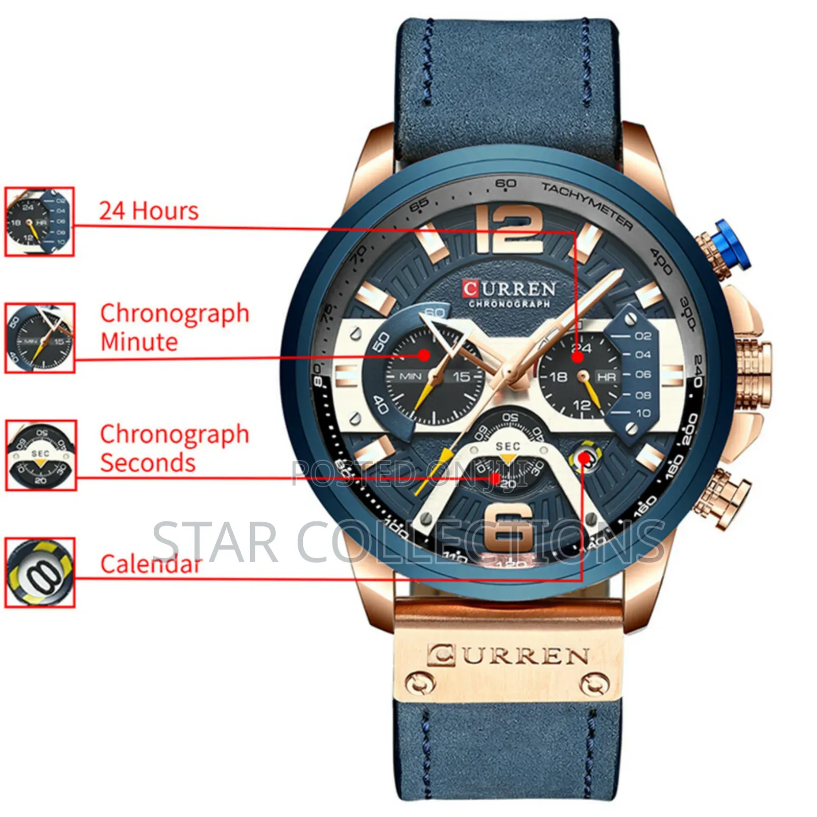 Blue Pure Leather Curren Watch for Men