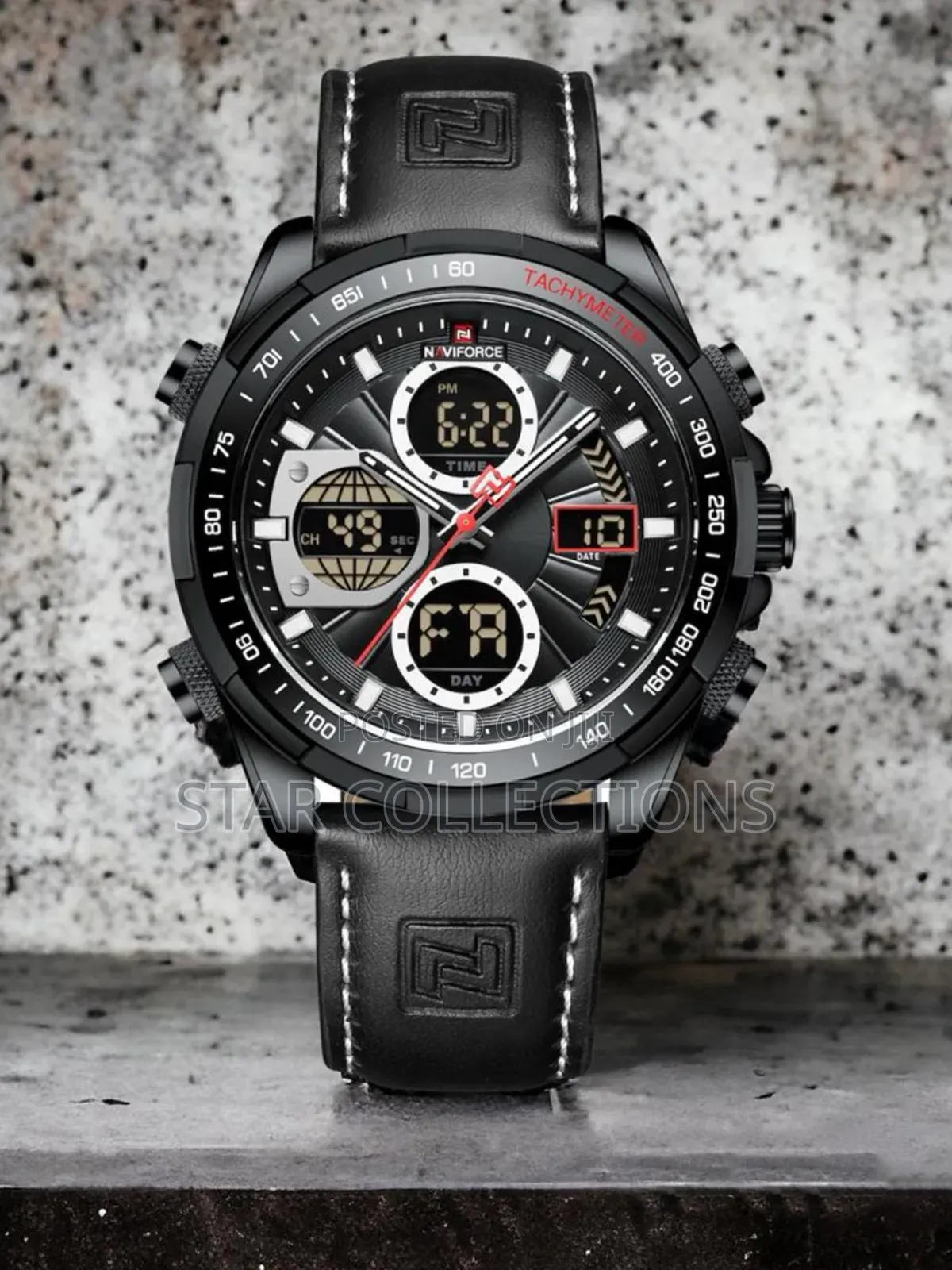 Black Pure Leather Naviforce Watch for Men