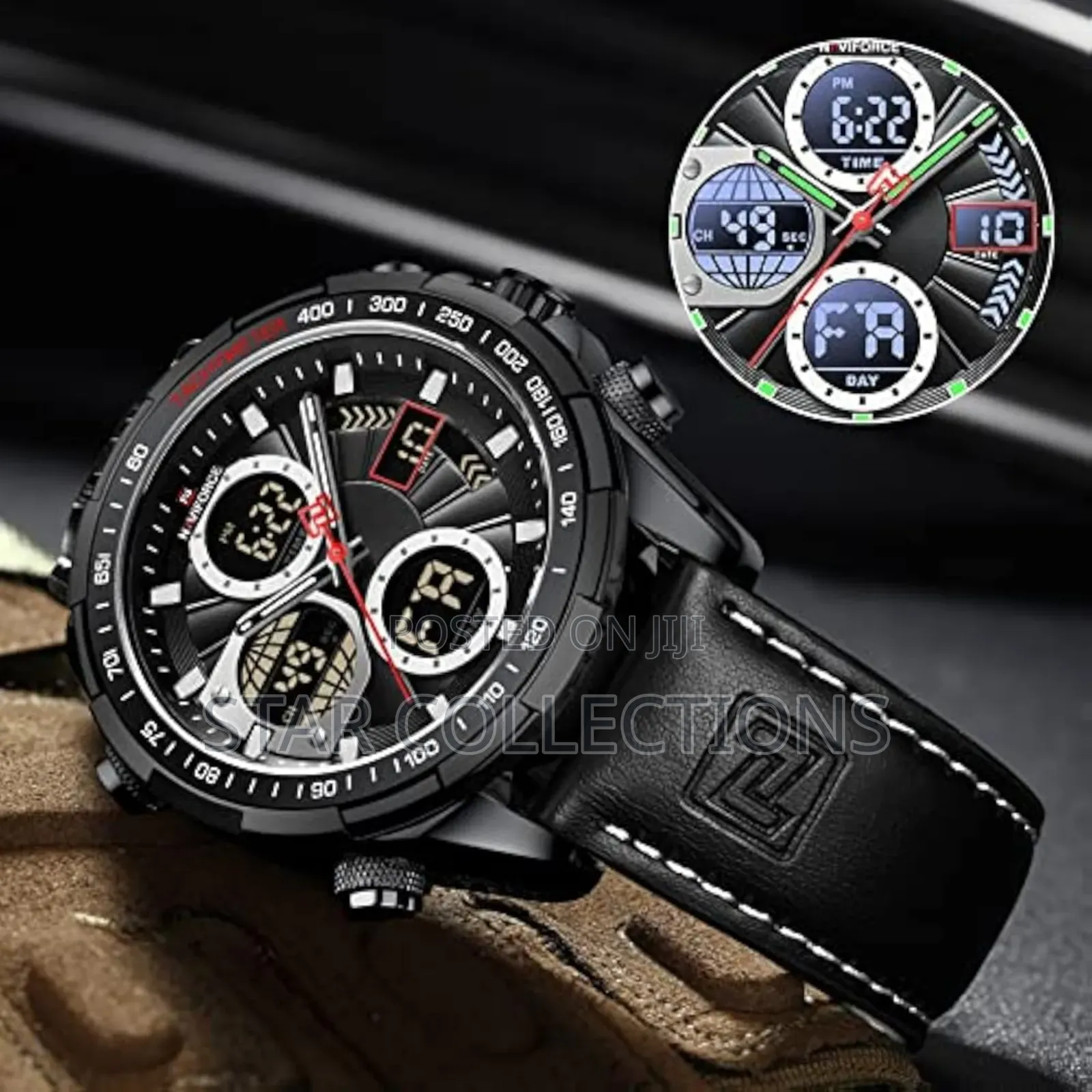 Black Pure Leather Naviforce Watch for Men
