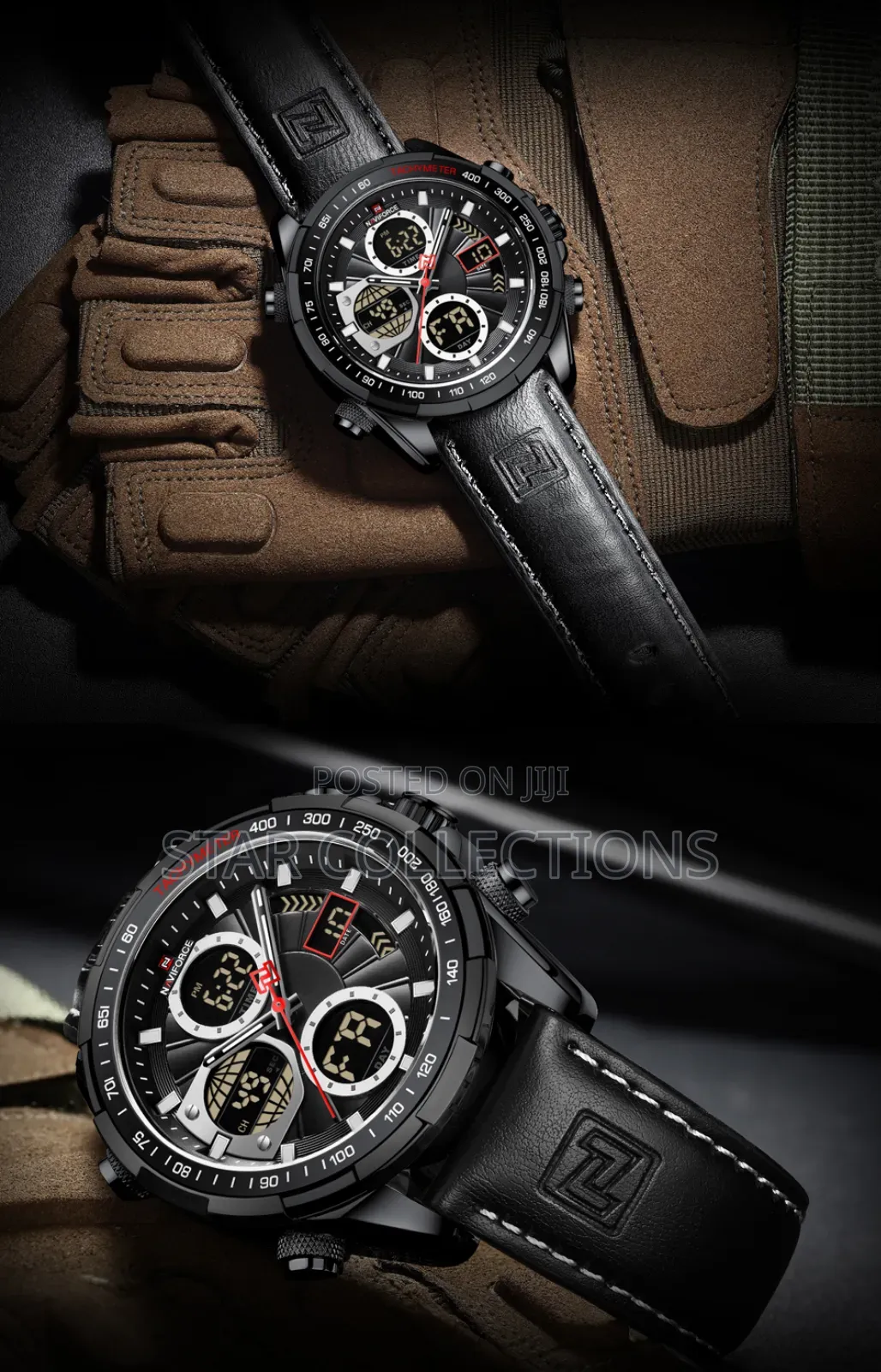 Black Pure Leather Naviforce Watch for Men