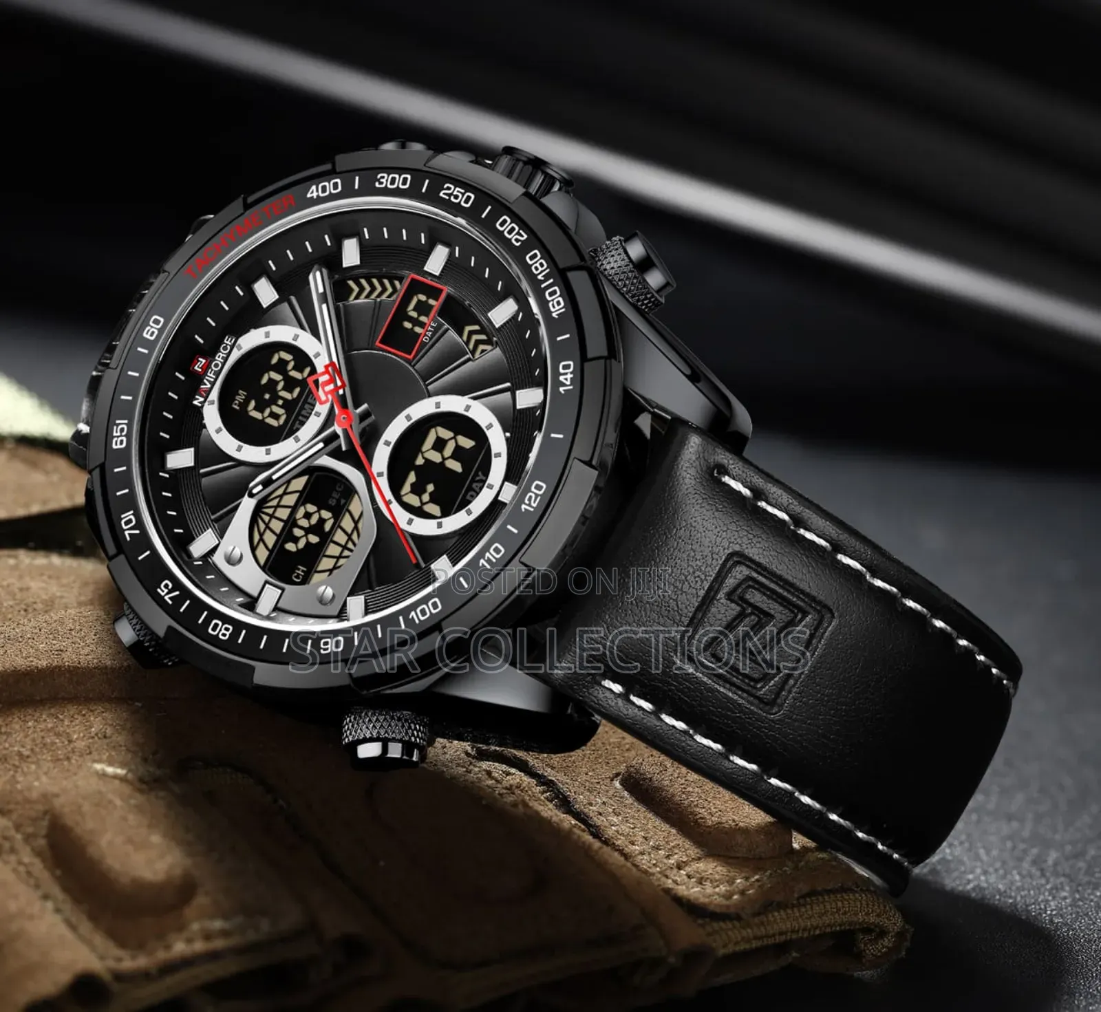 Black Pure Leather Naviforce Watch for Men