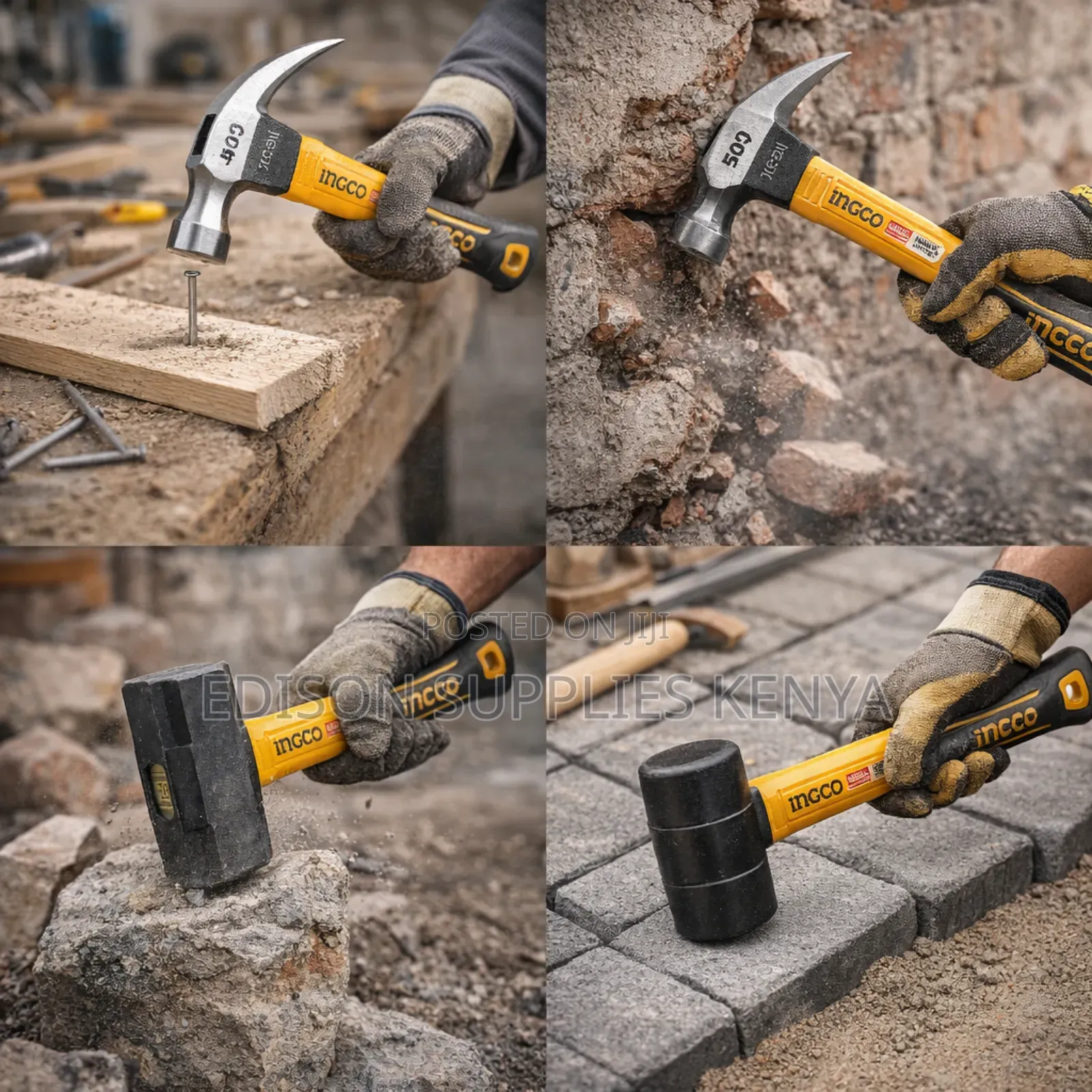 Ingco 4pcs Hammer Set, Claw Hammer, Rubber Hummer, Stoning Hammers