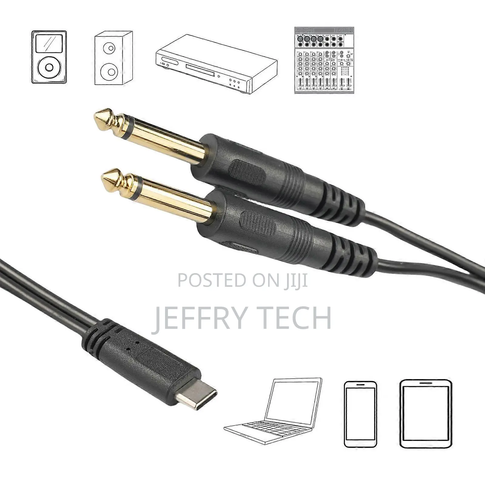 1 to 2 Usb C to 6.35mm Conversion Cable Type C to 1/4inch Connector Co