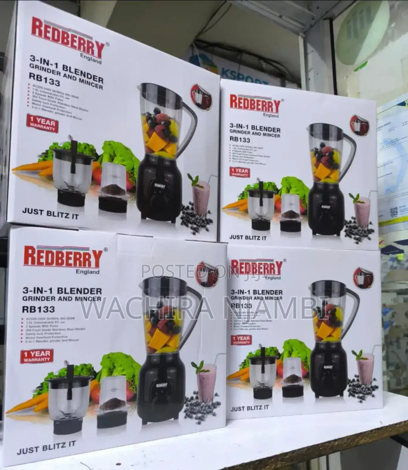 3 in 1 Redberry Blender;Blender,Chopper and Grinder