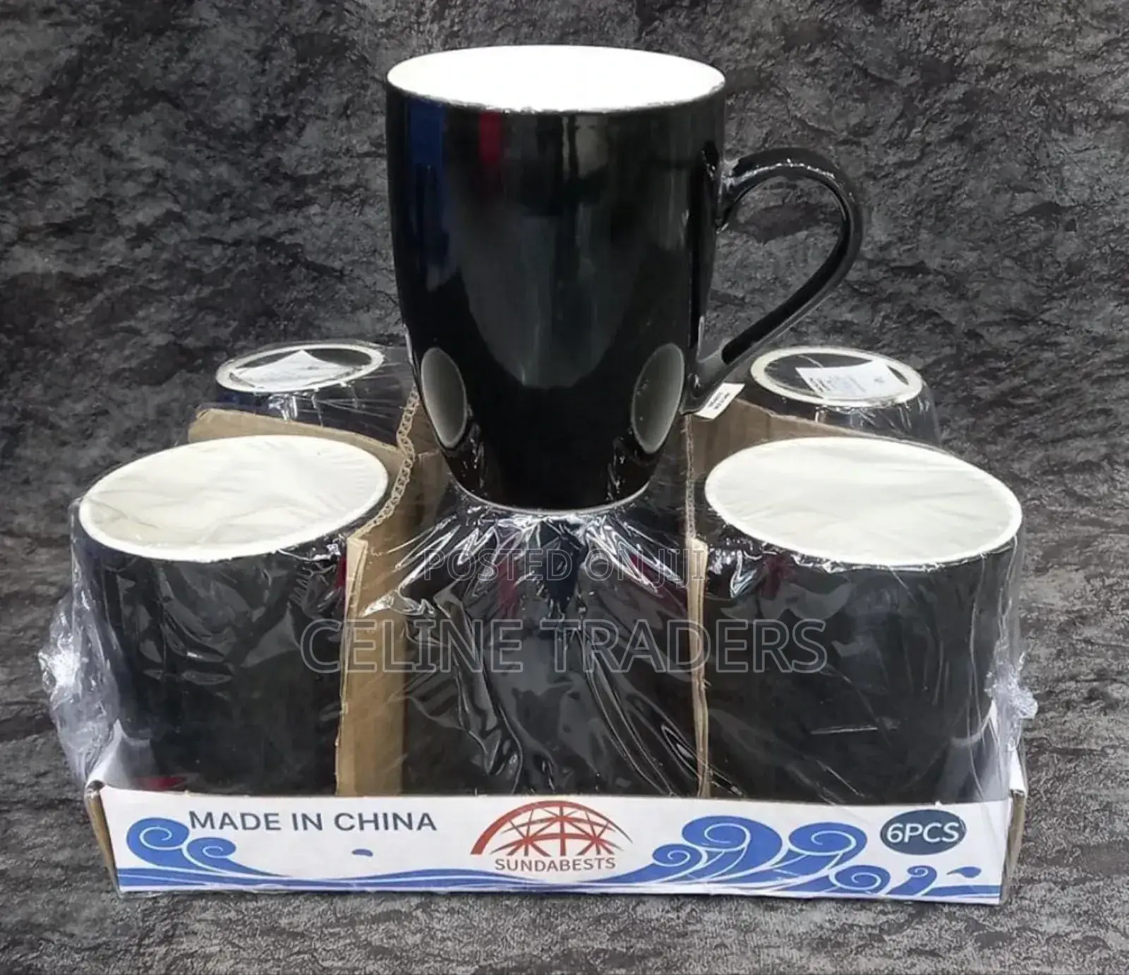 Sundabests 6-Piece Set of Black Ceramic Mugs.