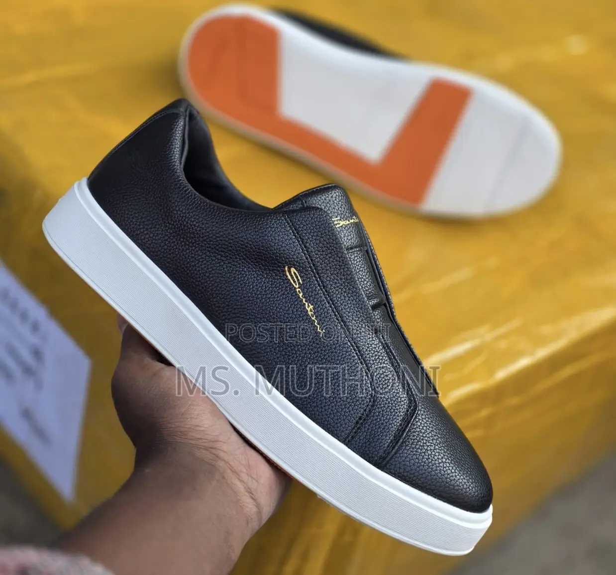 Brown /Black Leather Santoni Slip-on Sneakers