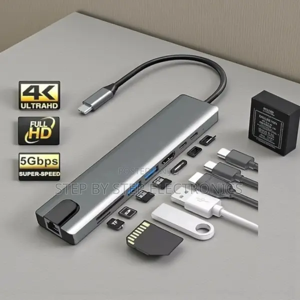 Gigabit Ethernet Lan Support Usb Hub 8 in 1 Usb Typec Hub Port Adapter