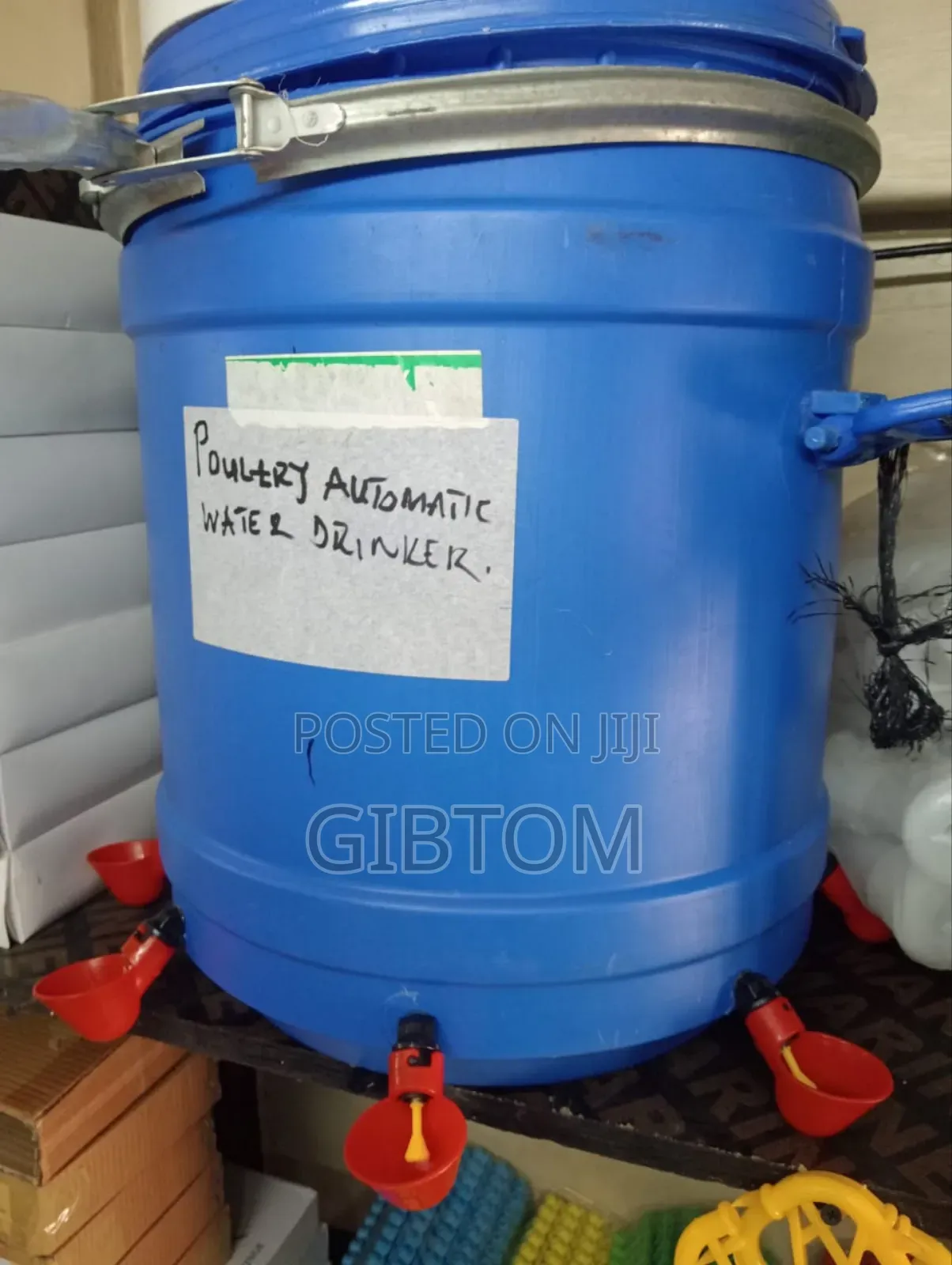 Automatic Red Cups Poultry Drinkers With a Bucket