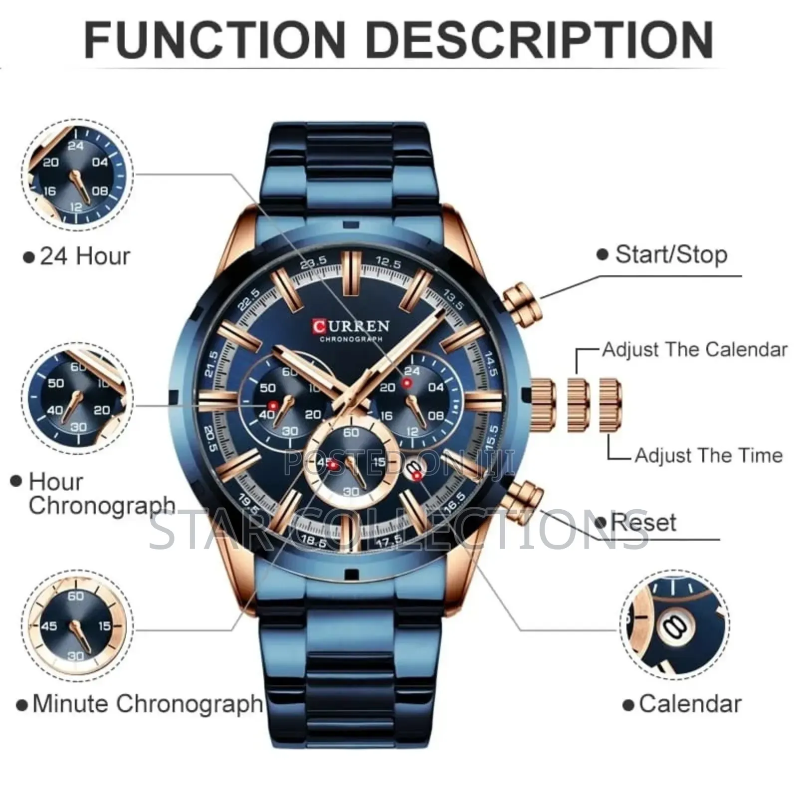 Blue Curren 8355 Chronograph Stainless Watch