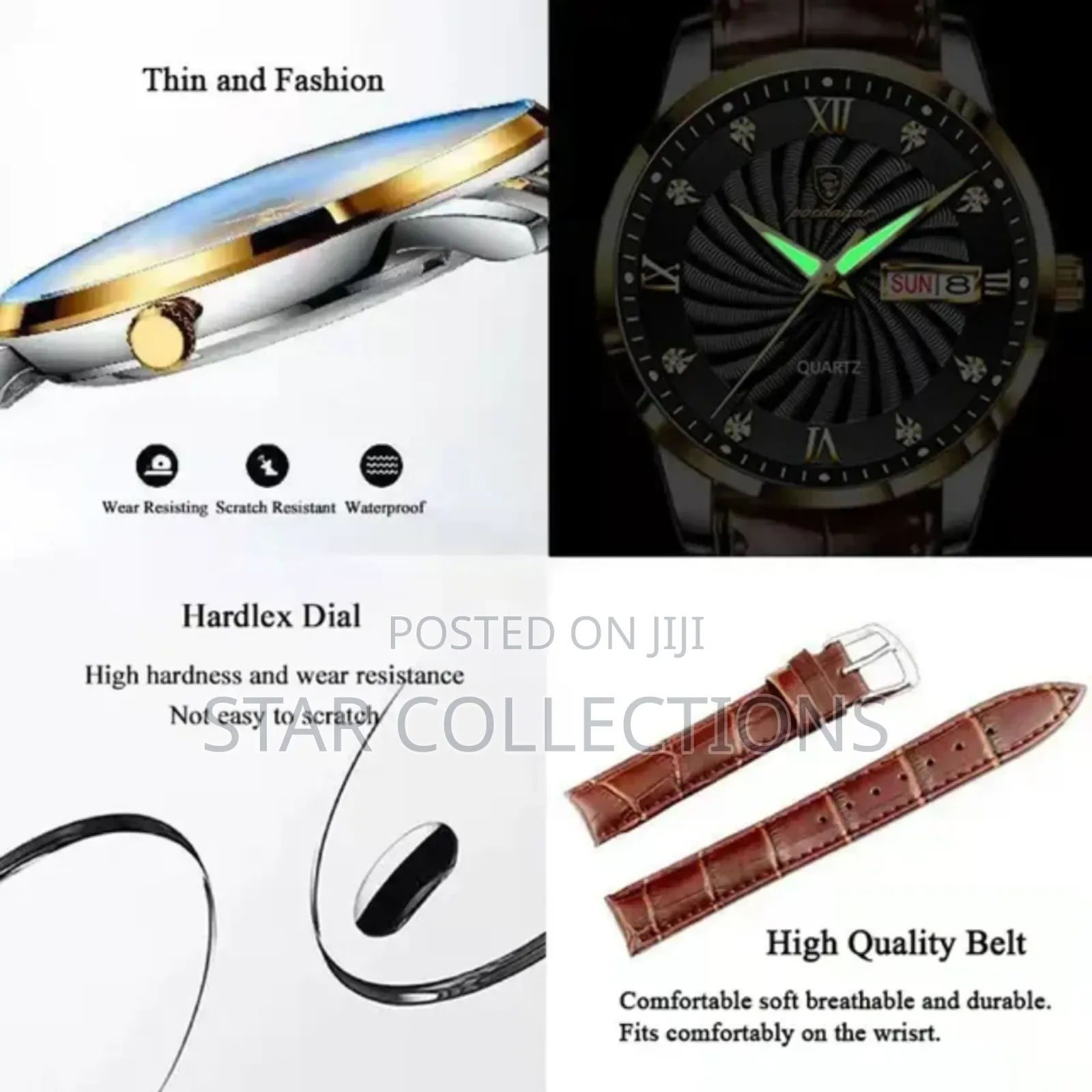 Brown Poedagar Leather Water Resistant Watch for Men