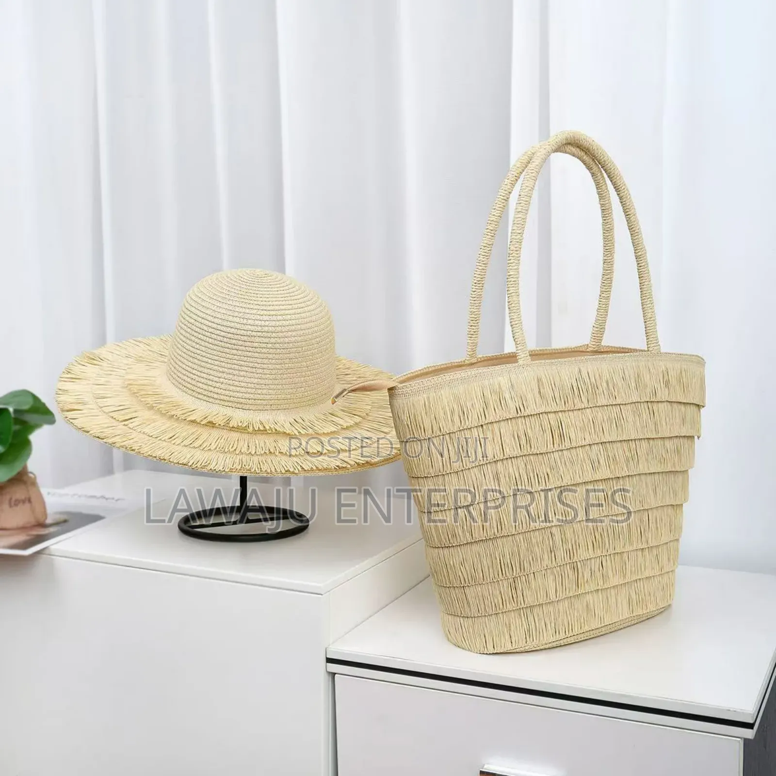 Summer Straw Woven Beach Bag And Hat