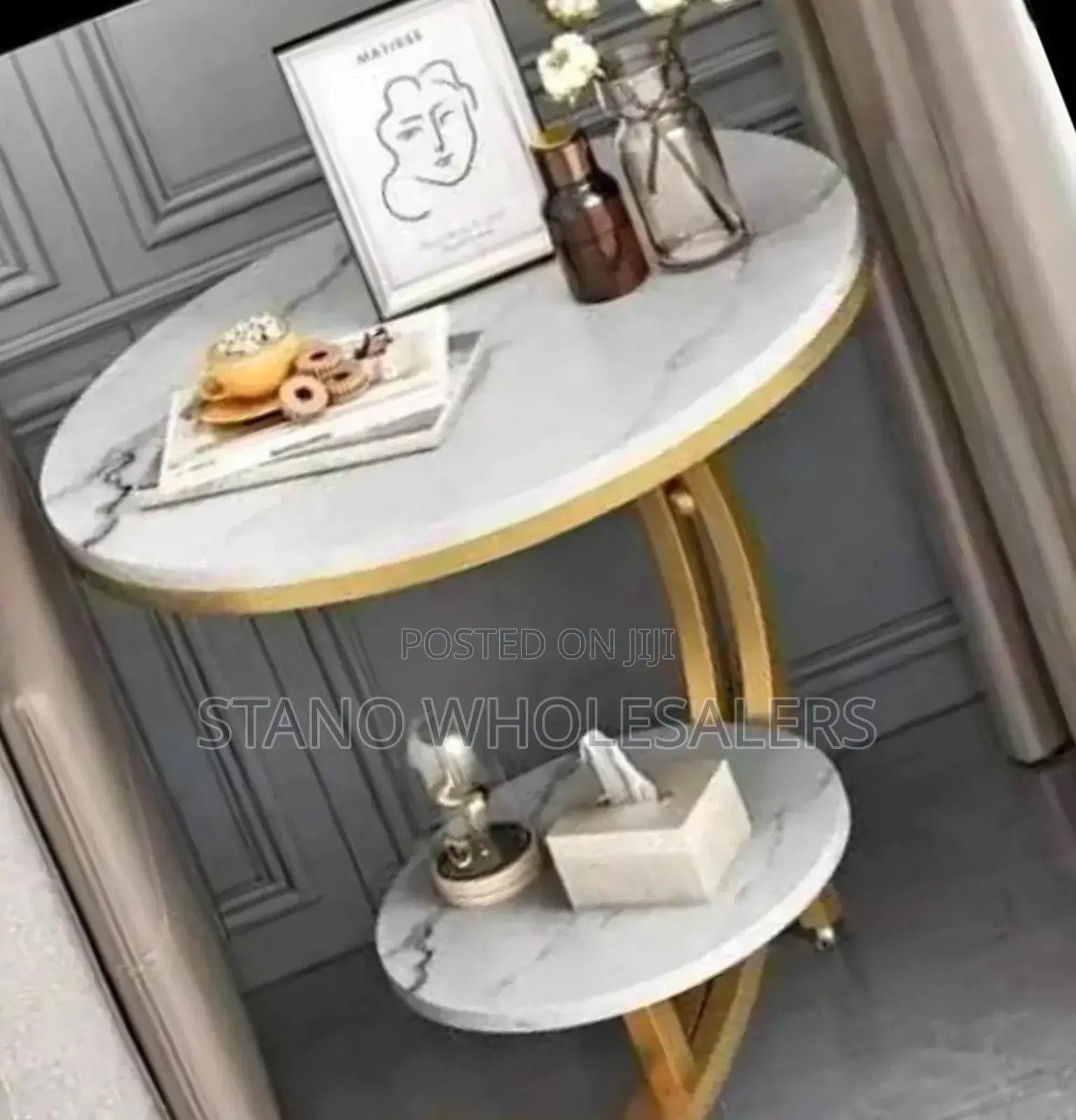 White Round Shaped Console Table Big and Small Together