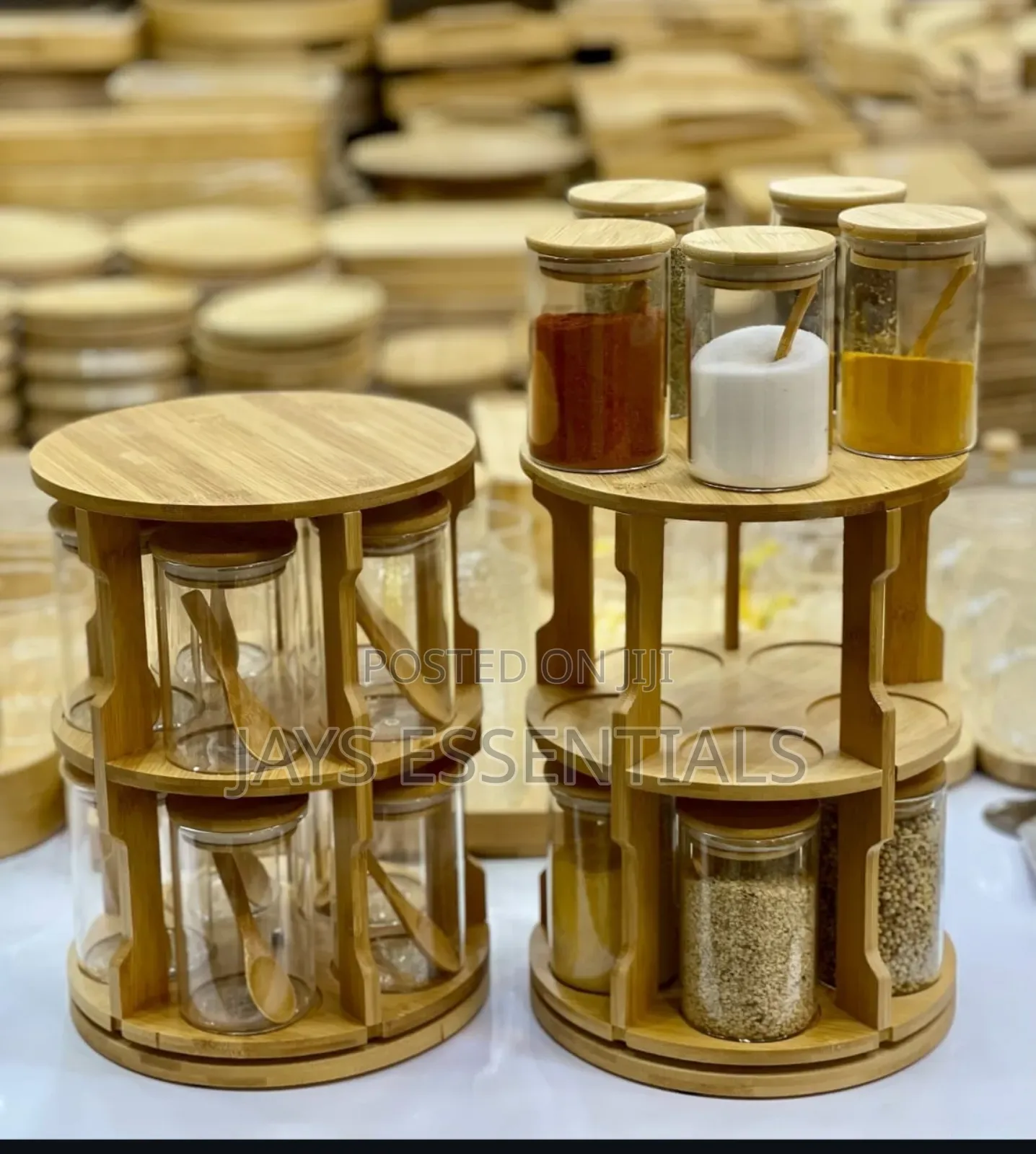 Wooden Rotating Spice Rack With 10 Spice Jars (300ml)