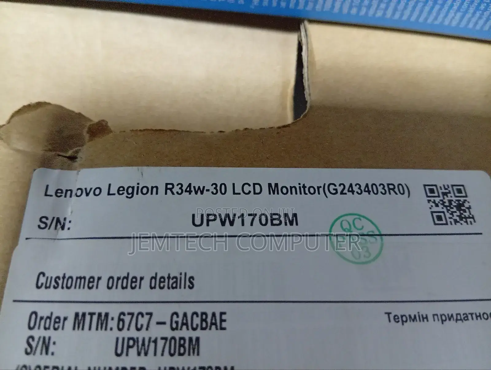 Lenovo Legion R34w-30 34-Inch Va Curved WQHD 180hz Gaming Monitor