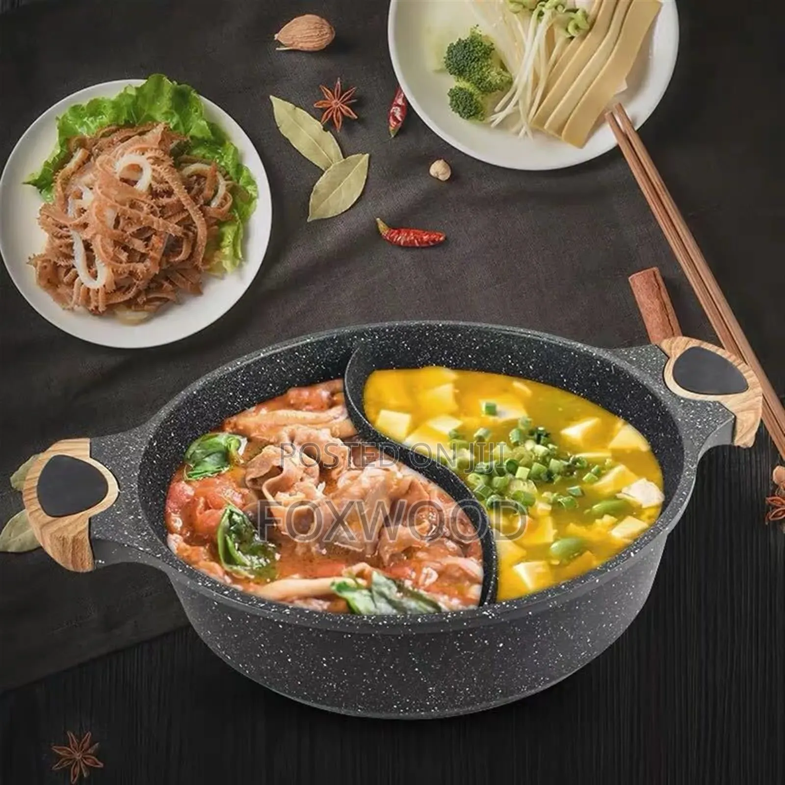 Honhey Wok Granite Partitioned Cooking Pot