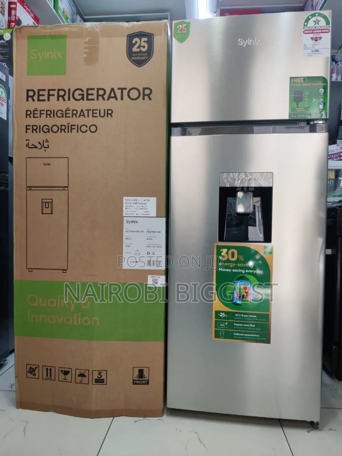 Syinix Fridge Double Door 210litres With Dispenser 3stars 