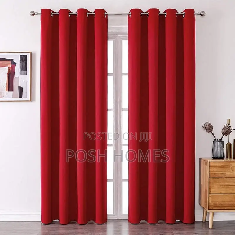 Red 3 Piece Linen Curtains