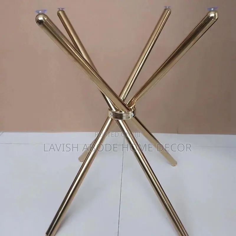 Black Round Table With Sturdy Gold Stainless Steel Stand