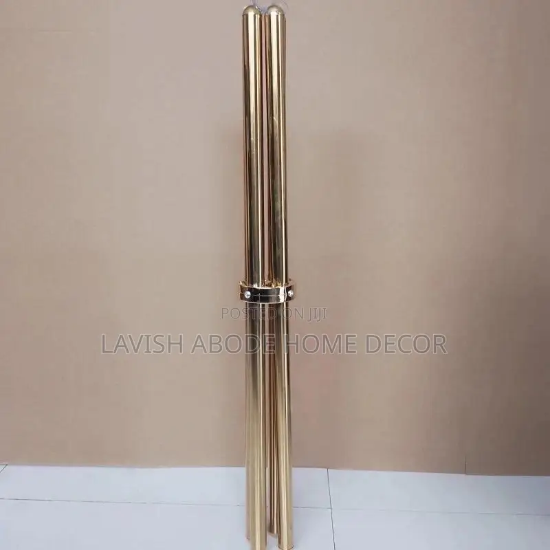 Black Round Table With Sturdy Gold Stainless Steel Stand