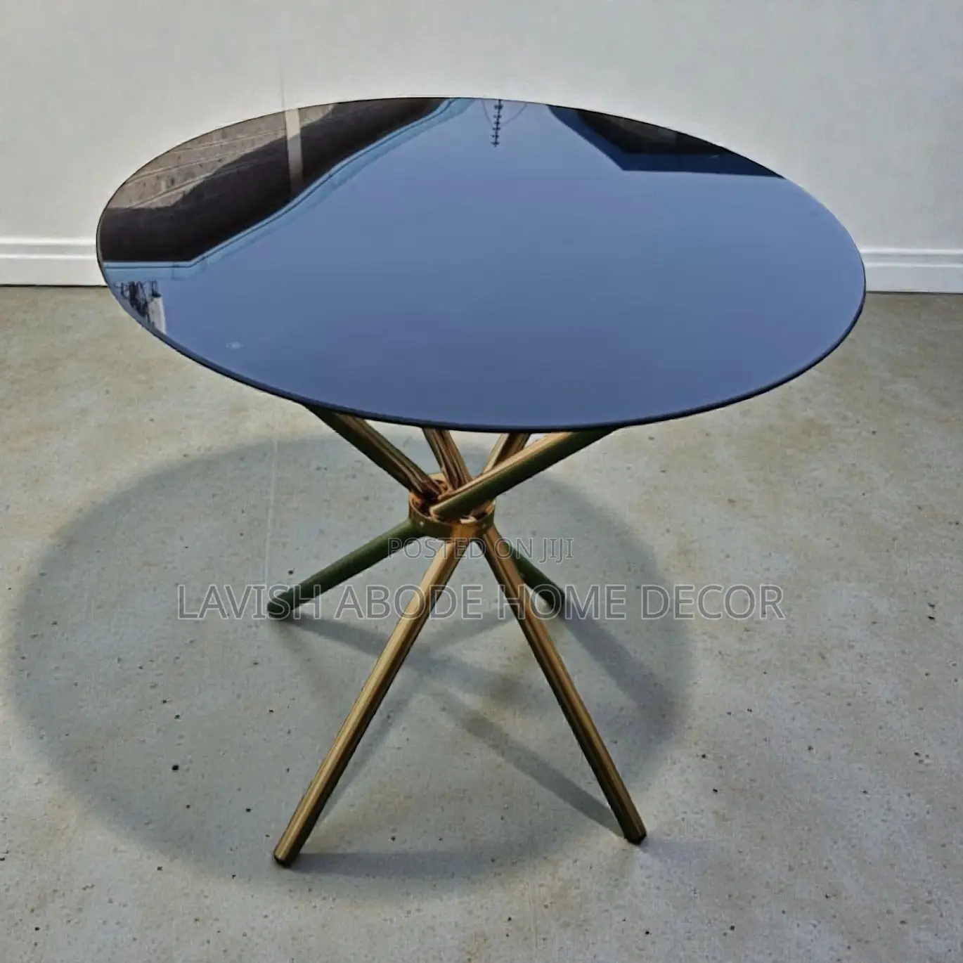 Black Round Table With Sturdy Gold Stainless Steel Stand
