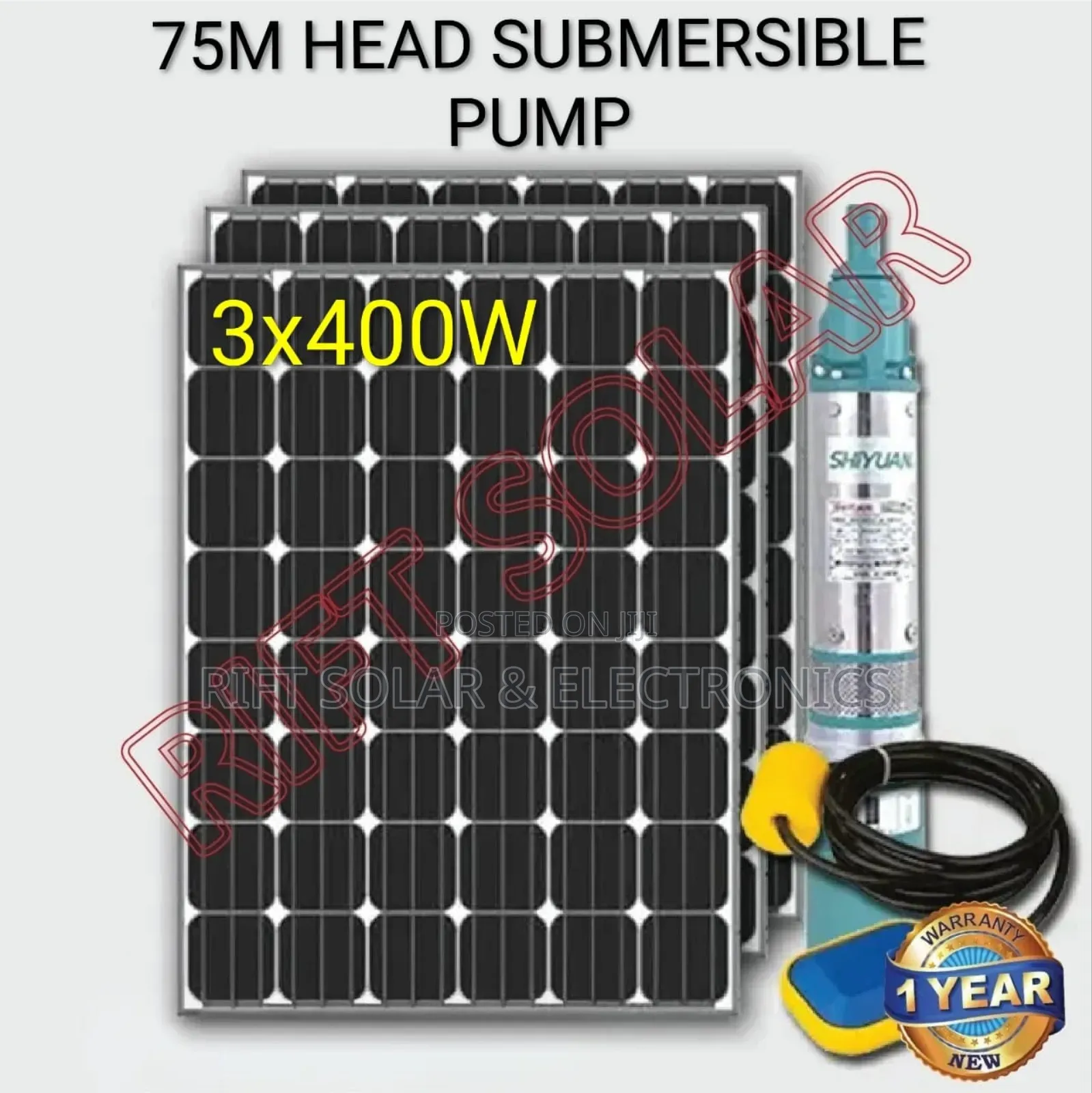 75 Metres Head Submersible Pump - 1" Outlet - 1200 Watts Solar Panels