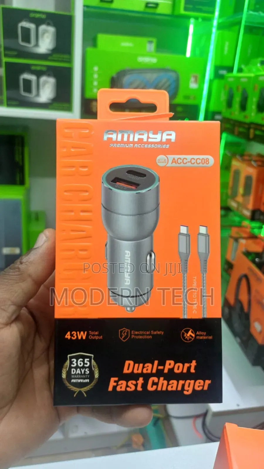 Amaya Acc-Cc08 43w Fast Car Charger – Usb-C Power Delivery Usb-A