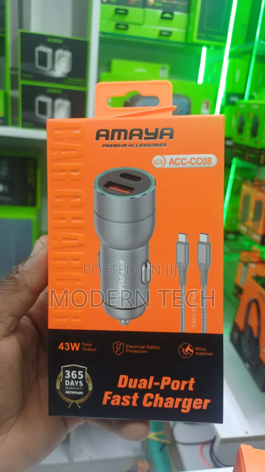Amaya Acc-Cc08 43w Fast Car Charger – Usb-C Power Delivery Usb-A