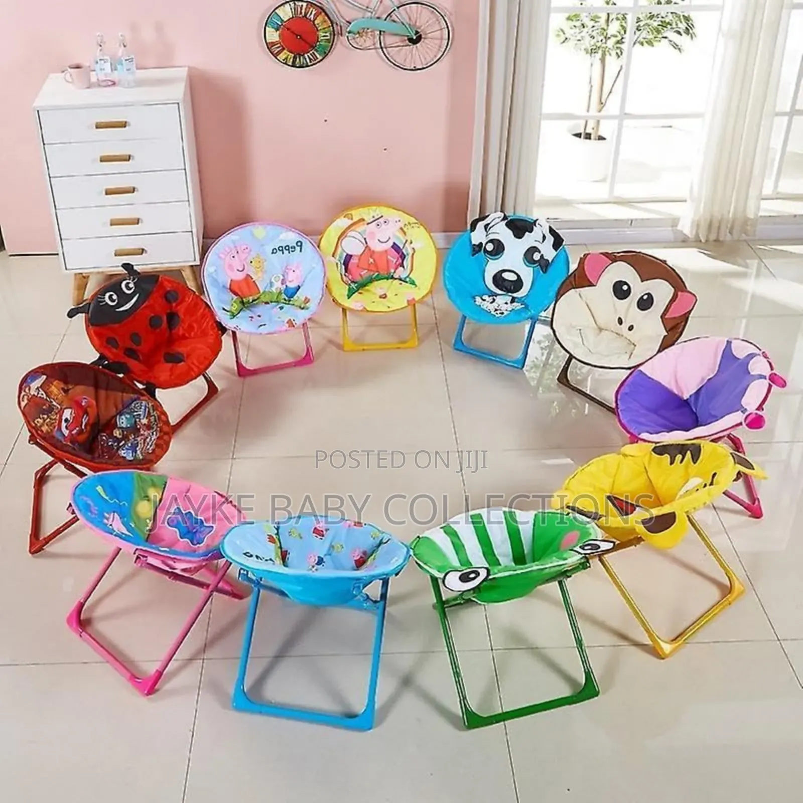 Kids Foldable Moon Chairs With Cartoon Characters.